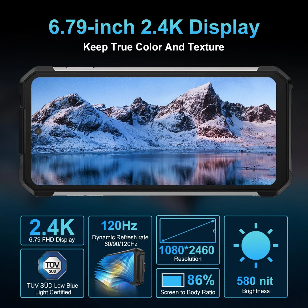 Unihertz Tank 2 PRO 8849 Rugged phones with Projector 2.4K 23800 mAh 24GB+512GB Android 14 100MP NFC 120W G99 Octa Core Dual SIM