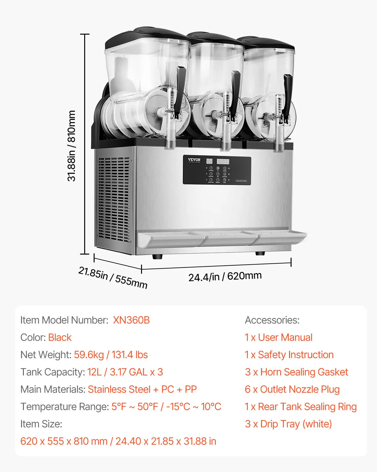 SucceBuy 3-36L Commercial Slushy Machine 1-3 Tanks Stainless Steel Margarita Smoothie Frozen Drink Maker for Party Restaurants