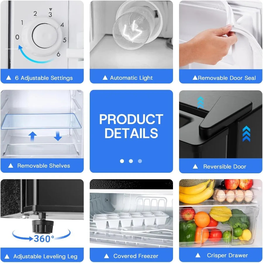 4.5 Cu.Ft Mini Fridge with Freezer Single Door Mini Refrigerator for Bedroom Dorm Office Features Adjustable Thermostat Low Noi