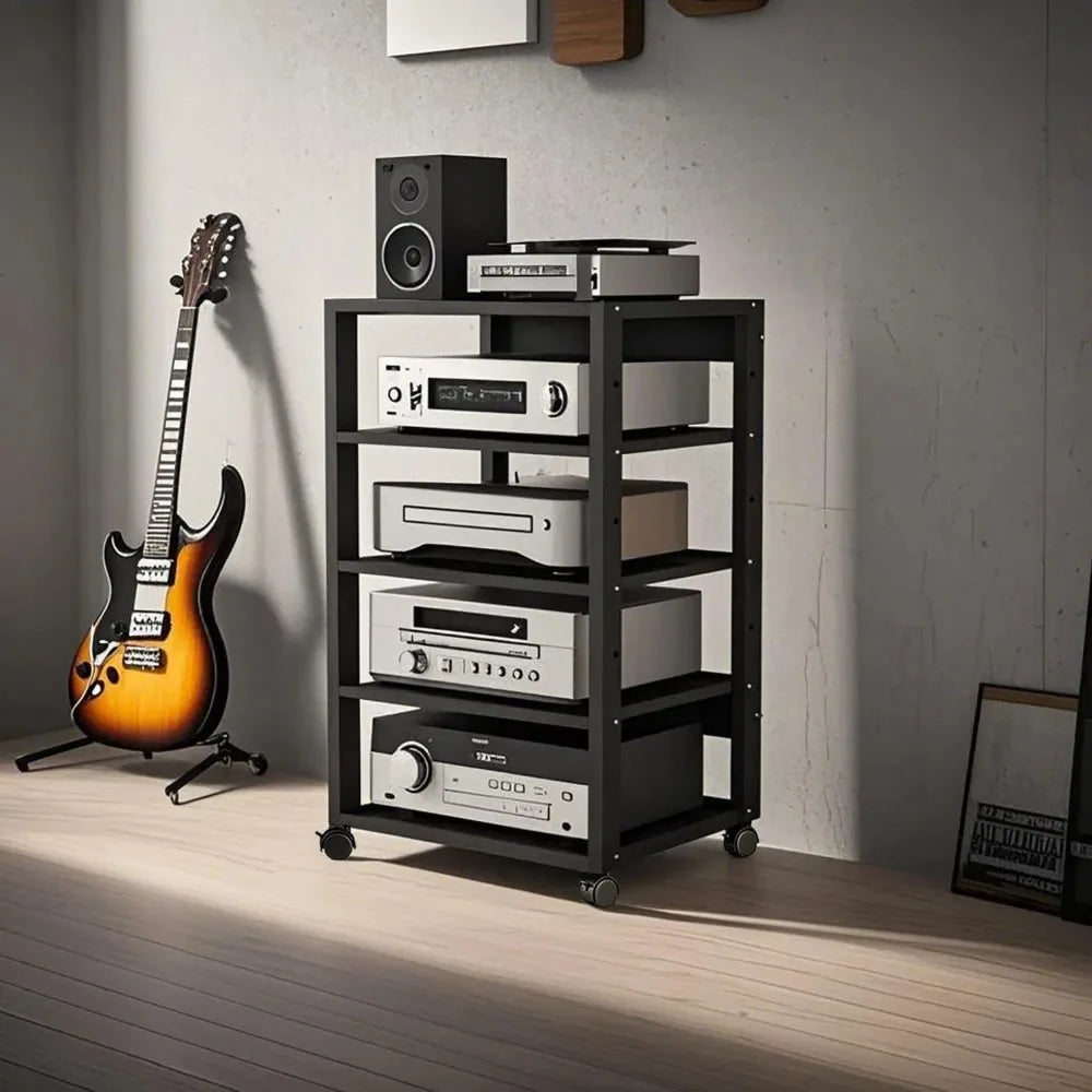 Stereo Component Tower Rack for Home Theater - 5 Tier Media Stand with CD Player and Receiver Storage