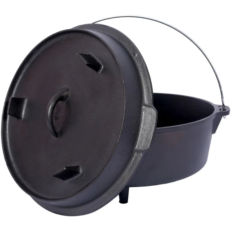 Cast iron strip frying pan cover outdoor camping deep pot bonfire fireplace cooking hiking picnic backpack style kitchen stove
