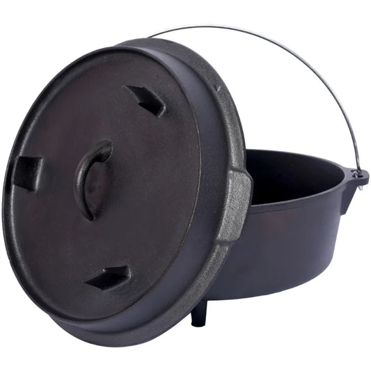 Cast iron strip frying pan cover outdoor camping deep pot bonfire fireplace cooking hiking picnic backpack style kitchen stove