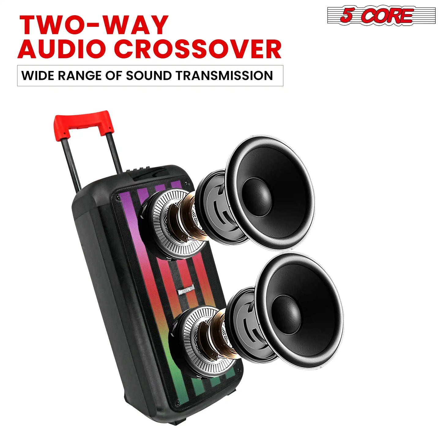 5 Core Party Speaker Bluetooth 400W Big Powered Rechargeable Outdoor PA DJ System w 2 Wireless Mics PLB 8X2 2MIC