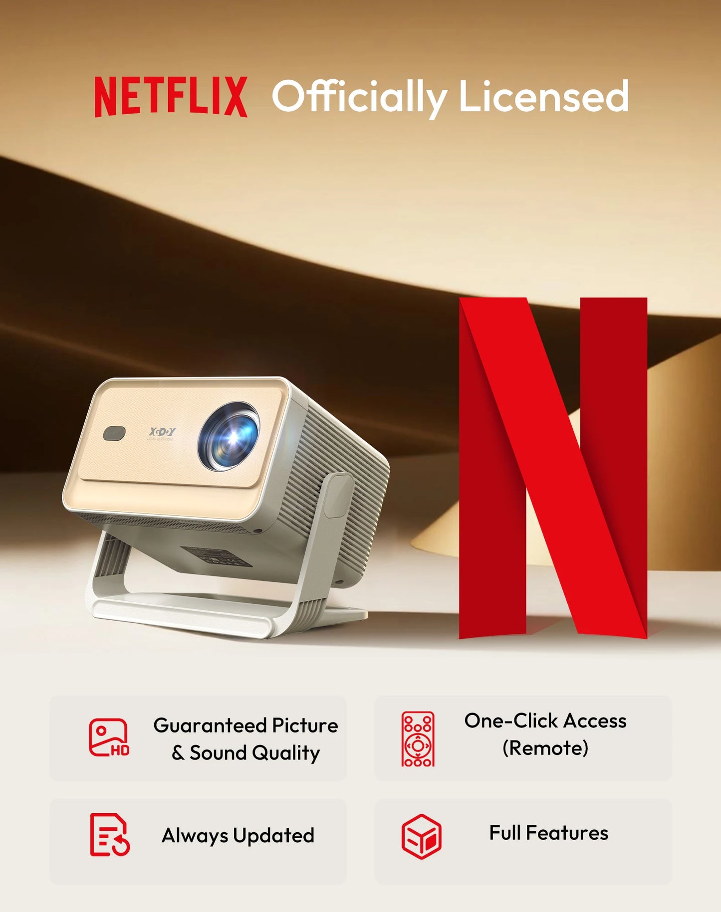 XGODY Gimbal N6 Pro 4K Projector Netflix Officially 700 Ansi Native 1080P Auto Focus Whale OS TV for Movie Home Theater