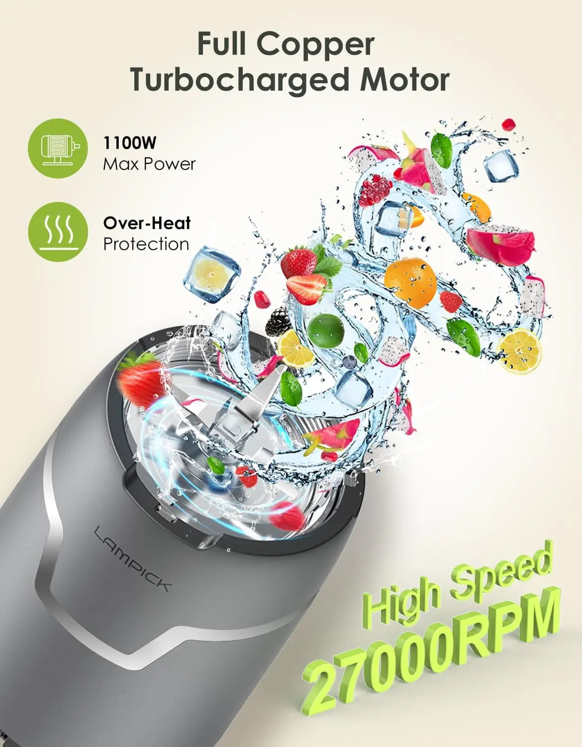 Smoothie Blender, 1100W Personal Blender for Shakes and Smoothies, Blenders and Grinder Combo for Kitchen with 2 * 22 Oz To-Go C