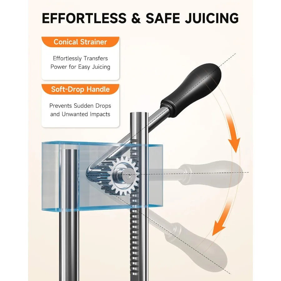 Heavyduty manual citrus juicer with conical and flat pressure plates designed for professional use in kitchens and cafes ideal