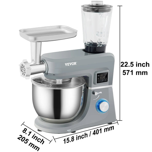 SucceBuy 5.5/7LElectric Stand Mixer with 6Speeds LCD Screen Timing Food Mixer Cream Egg Whisk Whip Dough Kneader With Steel Bowl