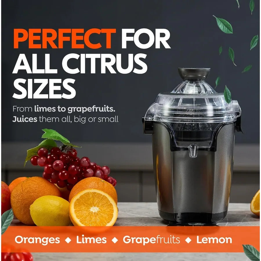 HandsFree Electric Citrus Juicer Machine for Oranges Limes Grapefruits and Lemons with Two Cone Sizes Ideal for Kitchen Use Eas