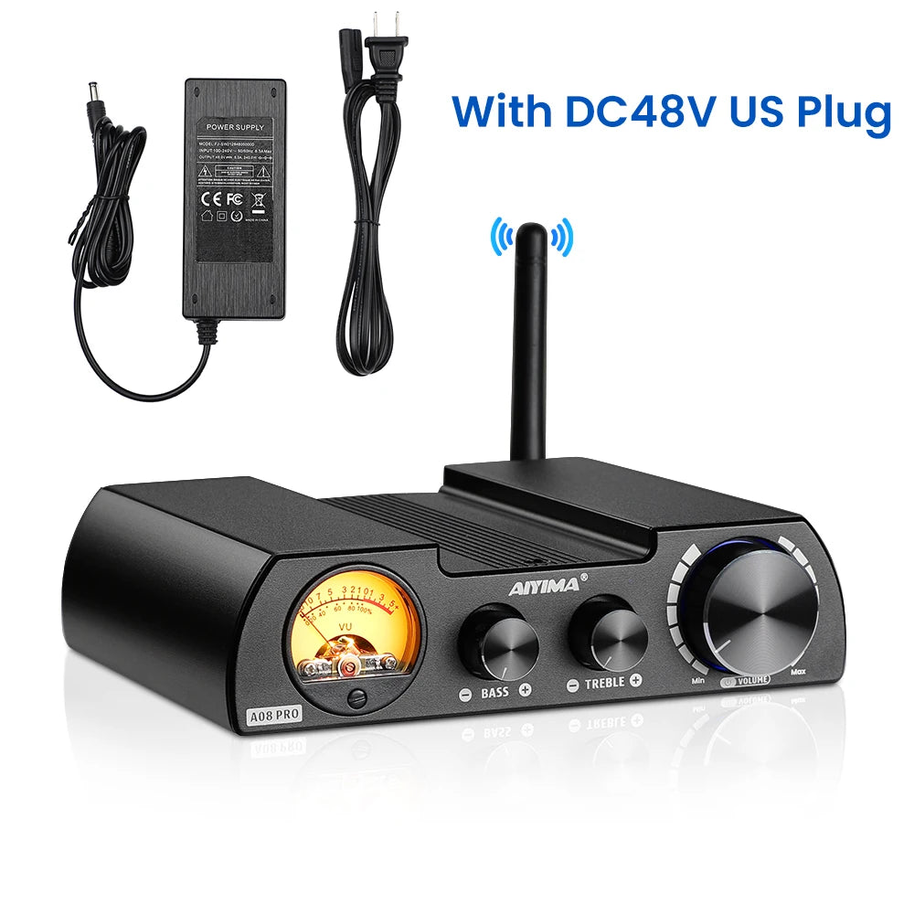 AIYIMA Audio A08 Pro Amplifier TPA3255 300W Bluetooth QCC5125 APTX Stereo Receiver Digital Amp VU Meter Bass Treble Control