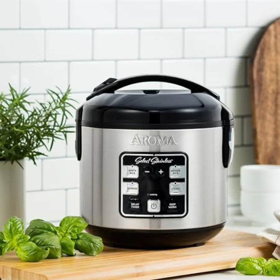 Housewares Select Stainless Digital Rice Grain Multicooker for 4 Cup Uncooked Ideal for Home Kitchens and Meal Prep Features Pr