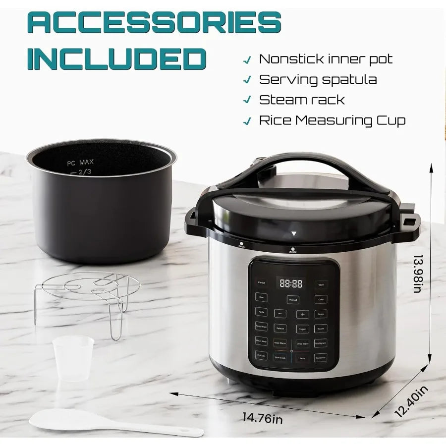 8 Quart Electric Pressure Cooker with Stainless Steel Construction for Versatile Kitchen Use: Ideal for Pressure Cooking Rice S
