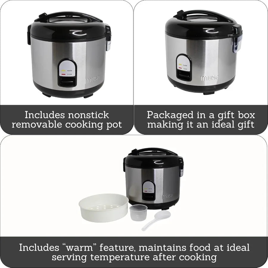 10 Cup Deluxe Stainless Steel Electric Rice Cooker with Steam Tray for Home Kitchen Cooking and Meal Preparation Multi-function