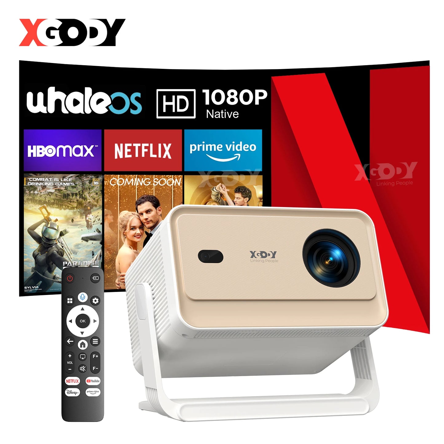 XGODY N6 PRO 4K 32 GB HD Projector 700ANSI Dual WiFi6 BT5.0 Portable Cinema Native 1080P for Outdoor Movie Home Theater