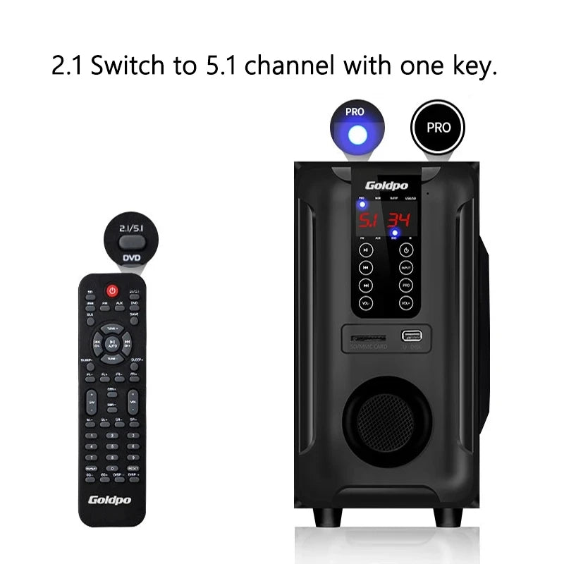 5.1 Home Theater Bluetooth Audio Set 60W High Power Home TV Living Room KTV Bluetooth Surround Sound Subwoofer Speaker