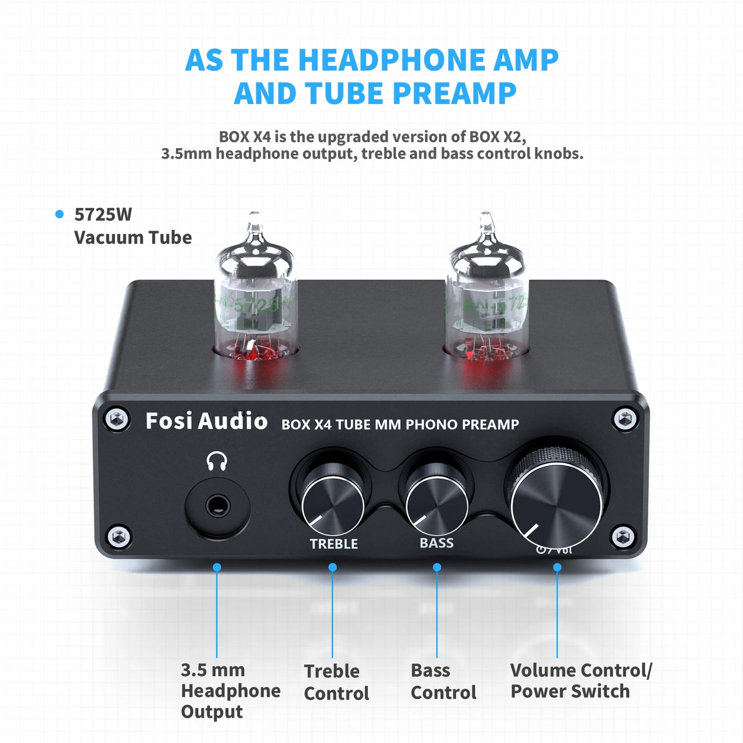 Fosi Audio Phono Preamp for Turntable Phonograph Preamplifier With 5725W Vacuum Tube Amplifier HiFi BOX X4