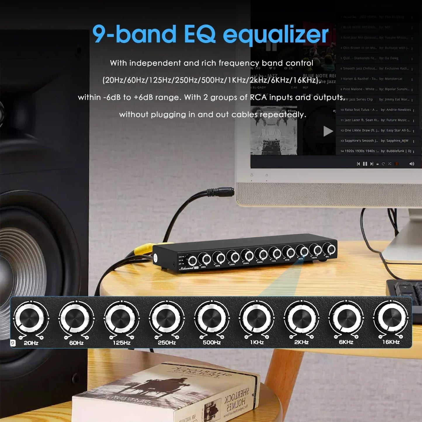 Nobsound HiFi EQ9 9-Band Stereo EQ Preamp Analog Pre-Amplifier Equalizer Audio Processor for Home/Car