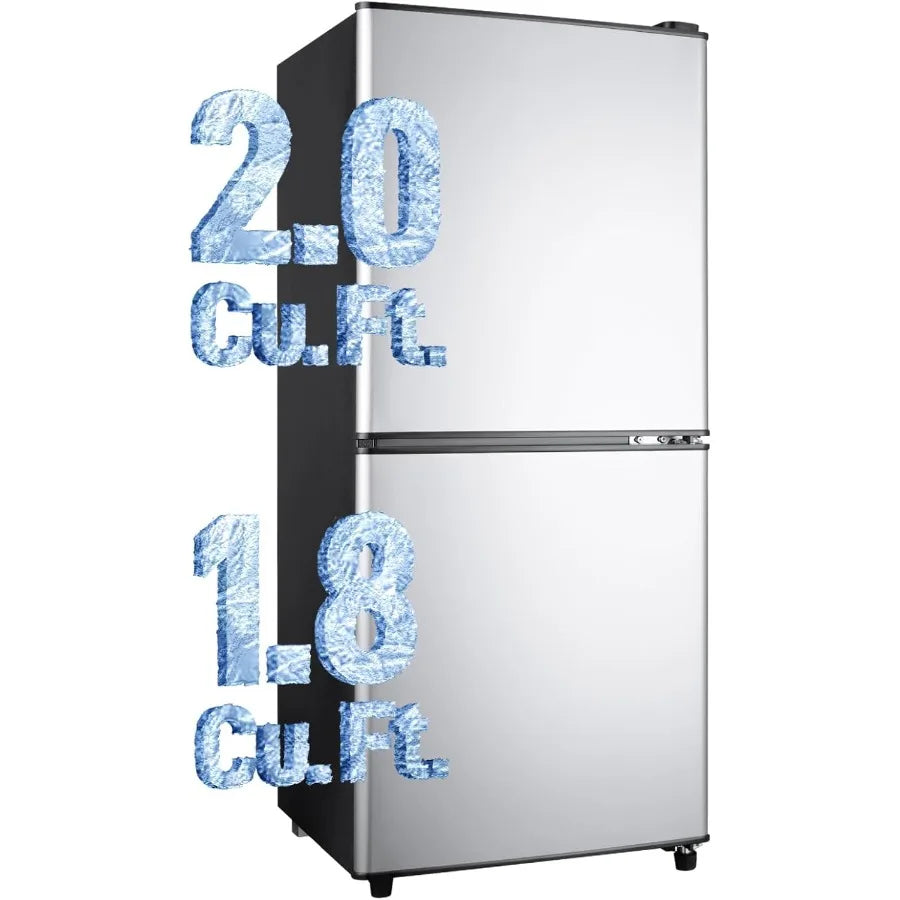 4.0 Cu.Ft Double Door Refrigerator with Bottom Freezer and Drawer Featuring 7 Adjustable Temperature Settings Ideal for Bedroom