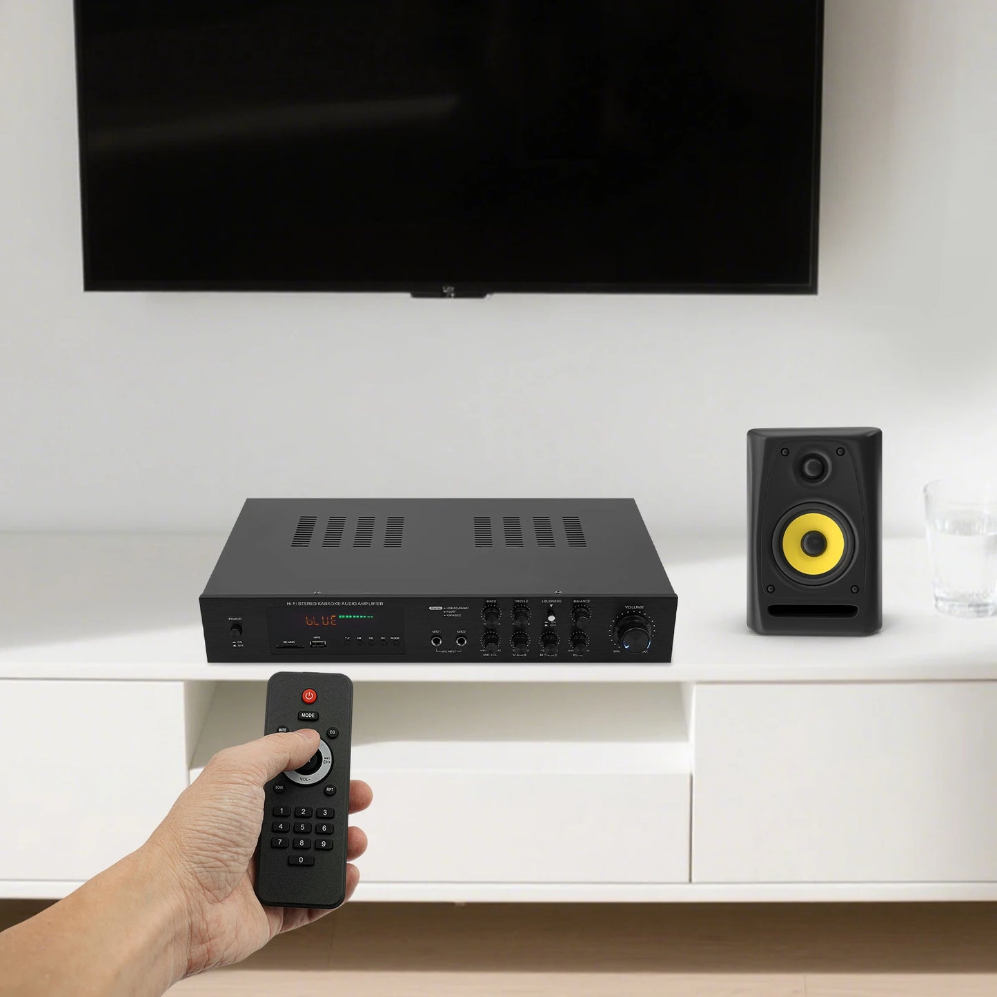 Audio Amplifier, Excellent Audio Performance Remote Control Versatile Connectivity Setting for Home Cafe Business Meeting