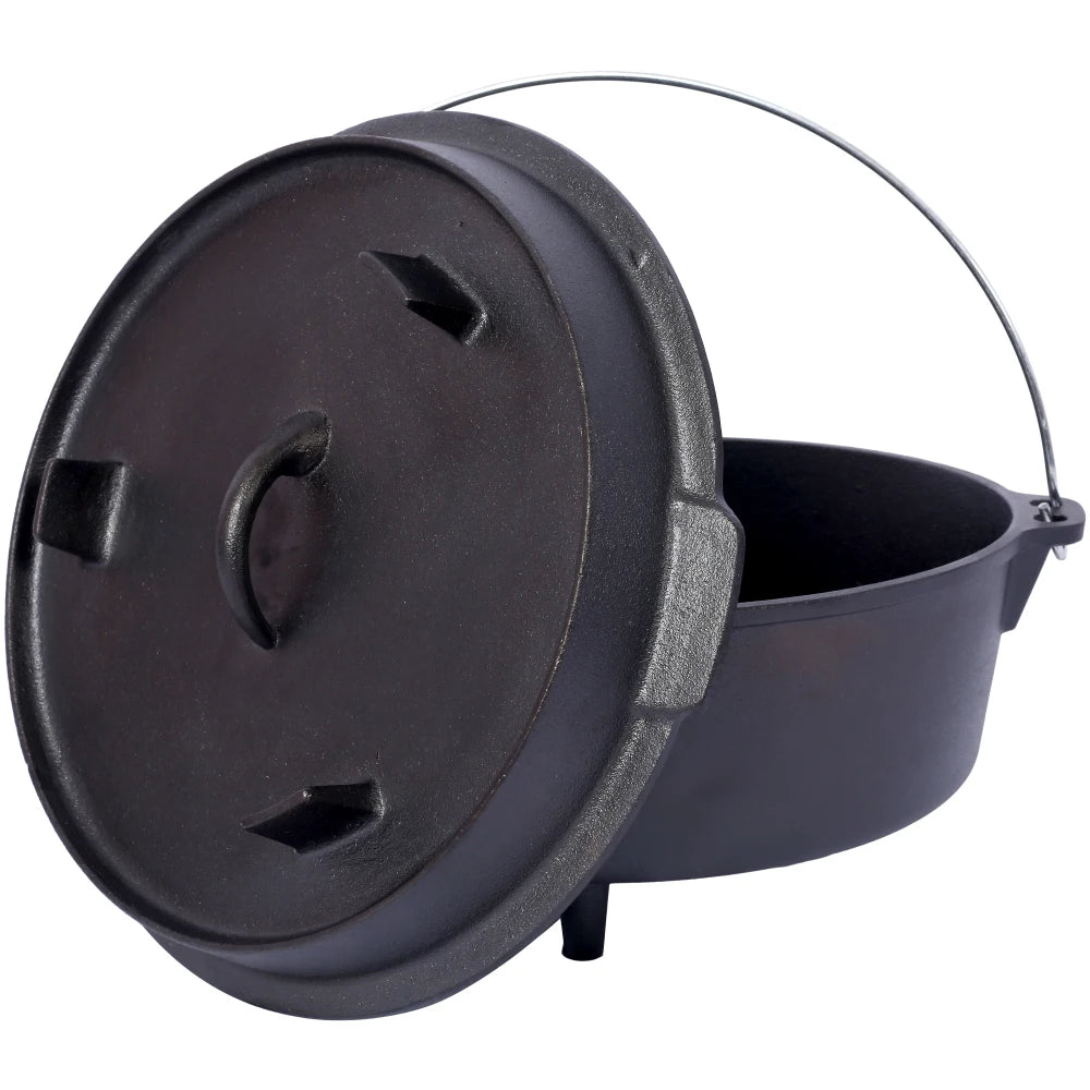 Cast iron strip frying pan cover outdoor camping deep pot bonfire fireplace cooking hiking picnic backpack style kitchen stove