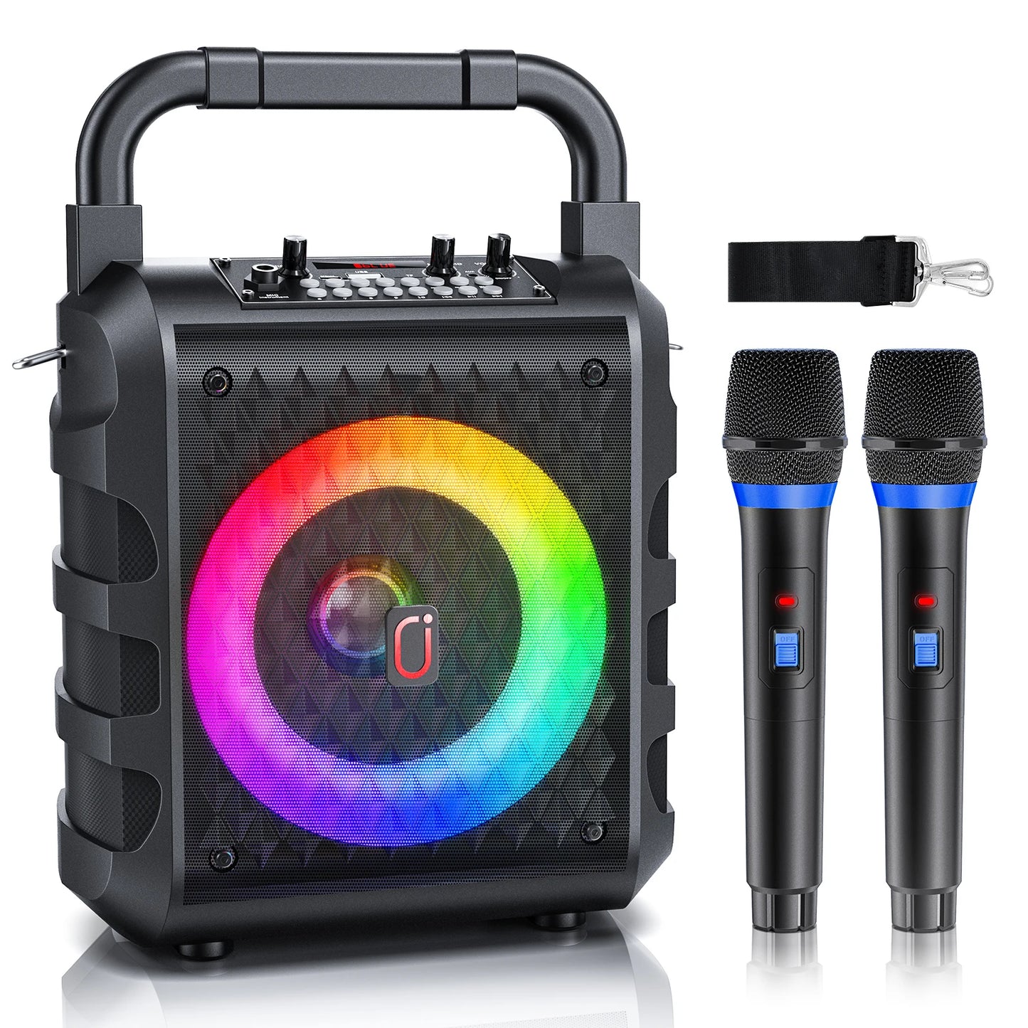 FanFun Wireless Speaker, Portable Bluetooth Speaker with Microphone and LED Light, Karaoke Speaker Machine, Home Karaoke System