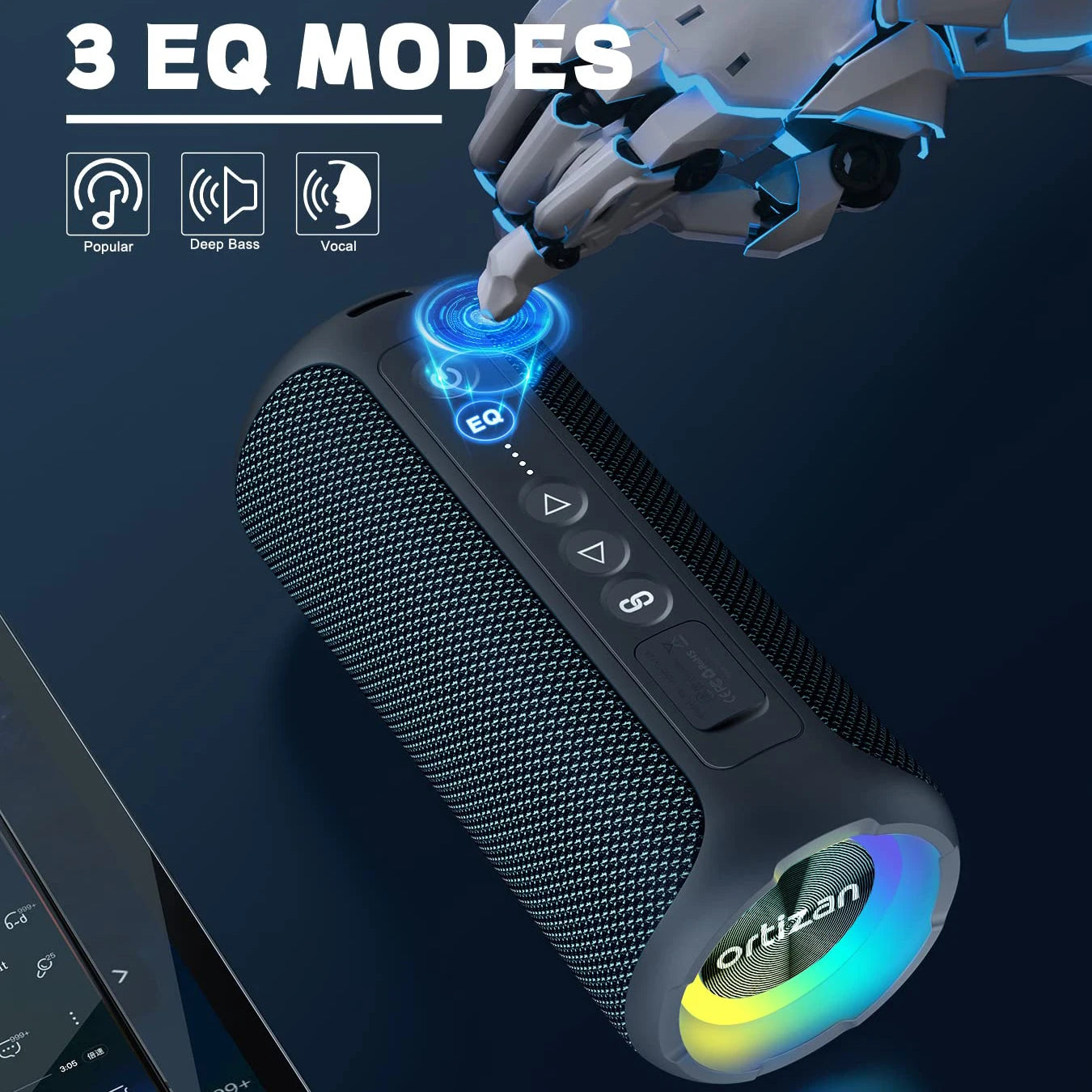 Ortizan 40W Loud Sound Speakers - IPX7 Waterproof, Portable Wireless Stereo Speaker, Dual Pairing, Deep Bass, LED Light