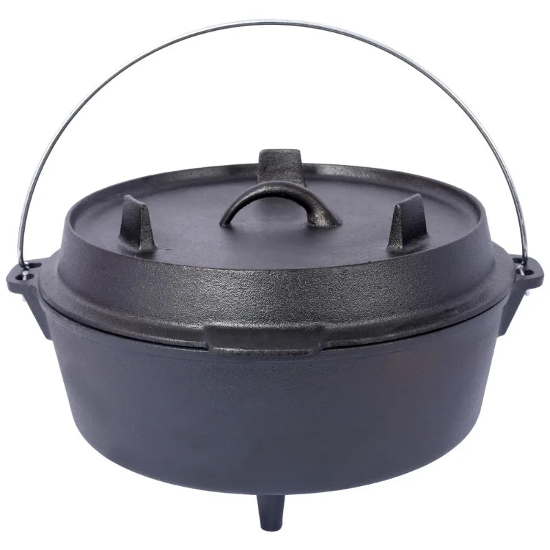 Cast iron strip frying pan cover outdoor camping deep pot bonfire fireplace cooking hiking picnic backpack style kitchen stove