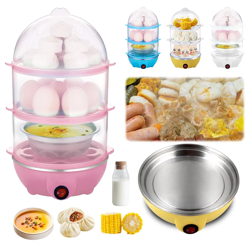 220V Automatic Corn Steamer Rapid Heating Mini Kitchen Poacher 3-Layer Portable Milk Steamer for Cooking Breakfast Machine