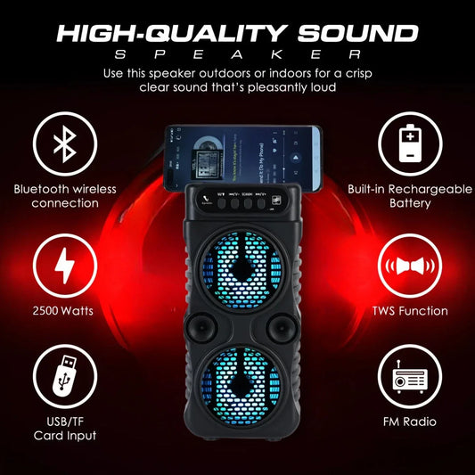 Dual 3" Portable Bluetooth Mini Speaker with TWS & Party Lights & Phone Holder
