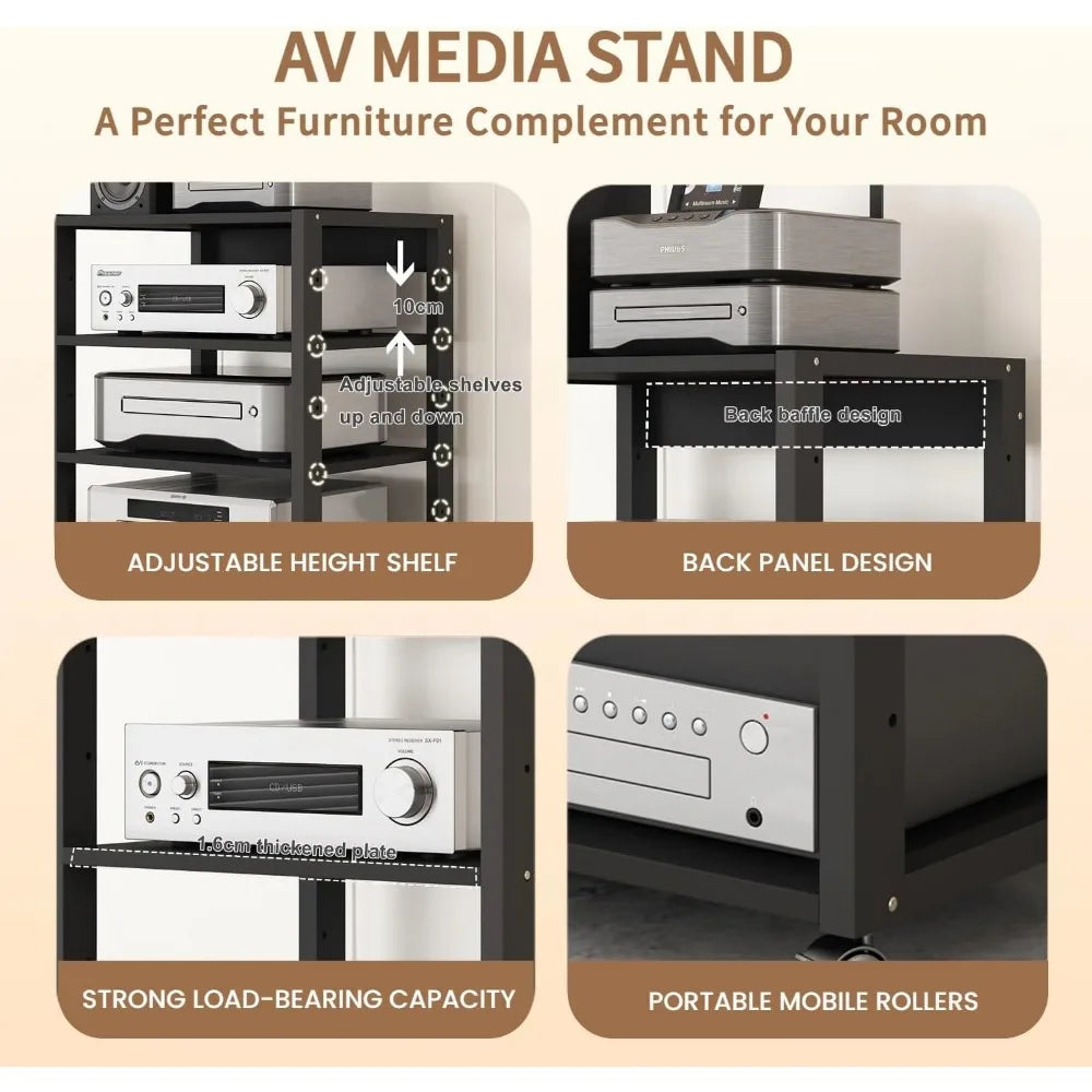 Stereo Component Tower Rack for Home Theater - 5 Tier Media Stand with CD Player and Receiver Storage