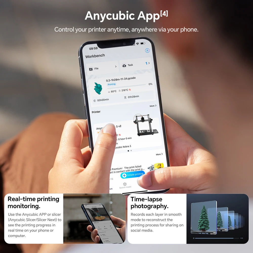 ANYCUBIC Kobra 3 V2 Combo AE Version 600mm/s Fast Printing 3D Printer 8 Colors Filament Auto Drying APP Control 3D Printer