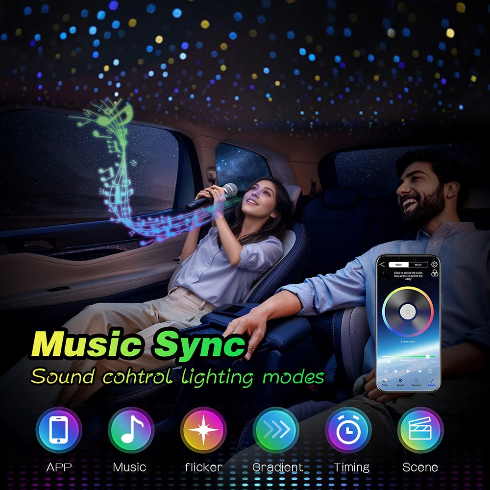 New RGBW 1/2/4 split machine Car Roof Star Light Starry Sky Atmosphere Optic star ceiling Light APP Control kits for Car Home