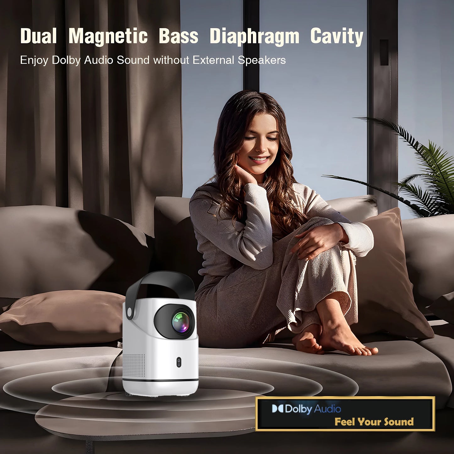 Portable Android  Native 1080p Projector Support 4K 180°Adjustable Stand Wall Mount Design  Wifi Bluetooth HDMI,USB,PC Model:TZ2