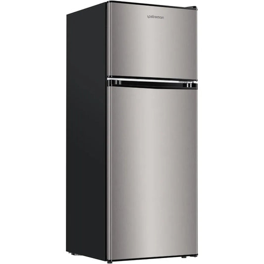 4.0 Cu.Ft. Mini Fridge with Freezer for Dorm Office and Bedroom Use: Double Door Design Adjustable Thermostat Large Capacity Co