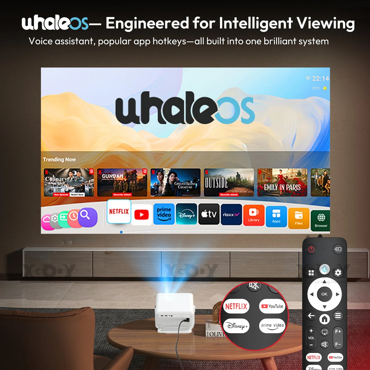 XGODY Projector A6/N6 Pro 600ANSI Netflix Officially 4K Voice Control Smart Android TV Whale OS 32GB ROM Home Theater