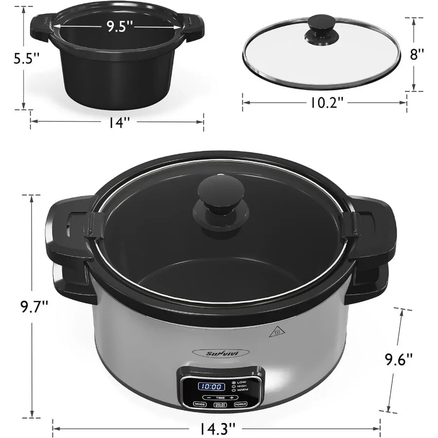 4qt Programmable Slow Cooker with Locking Lid and Removable Ceramic Pot for Home Kitchen Use Offers 3 Heating Settings and Time
