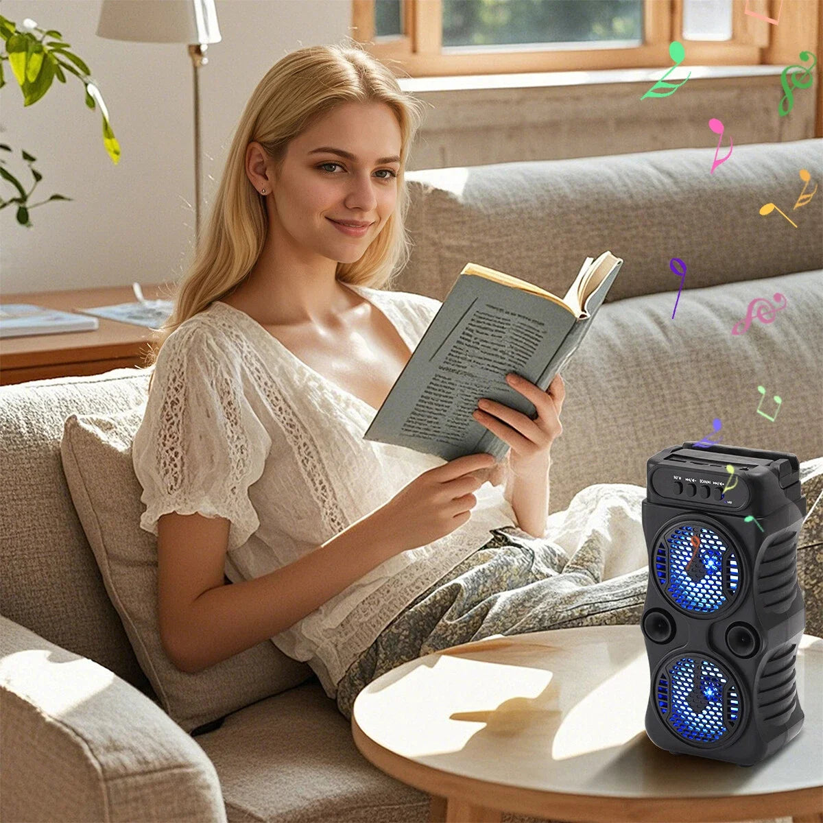 Dual 3" Portable Bluetooth Mini Speaker with TWS & Party Lights & Phone Holder