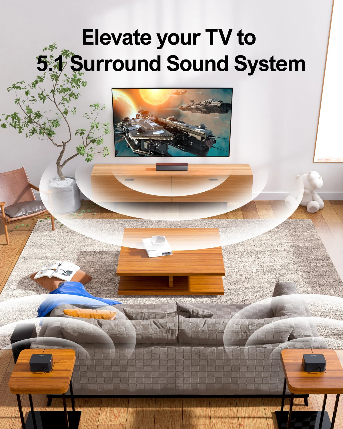 ULTIMEA 320W 5.1 Soundbar with Wireless Subwoofer & 2 Surround Speakers, 3D Surround Sound System Home Theater