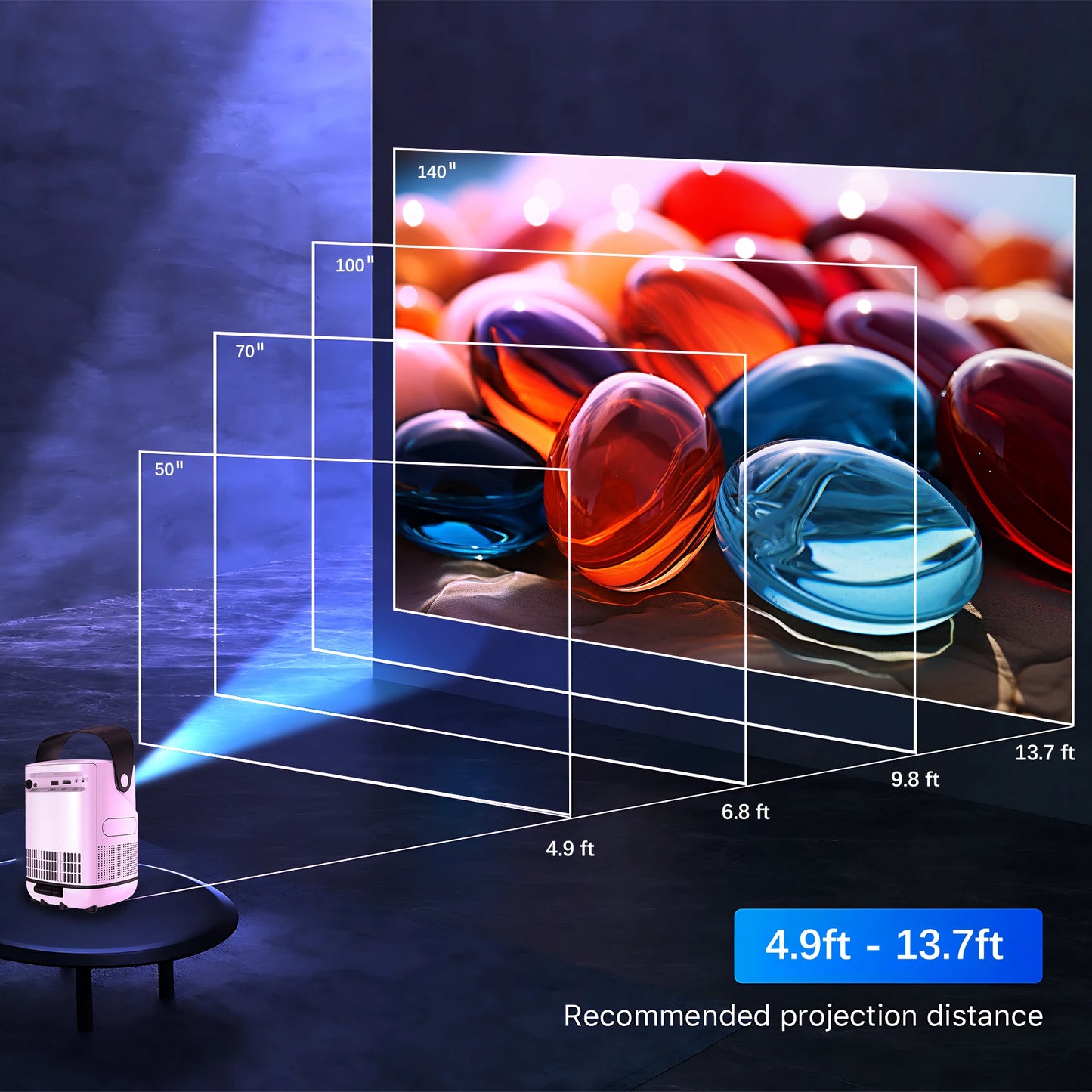 Portable Android  Native 1080p Projector Support 4K 180°Adjustable Stand Wall Mount Design  Wifi Bluetooth HDMI,USB,PC Model:TZ2