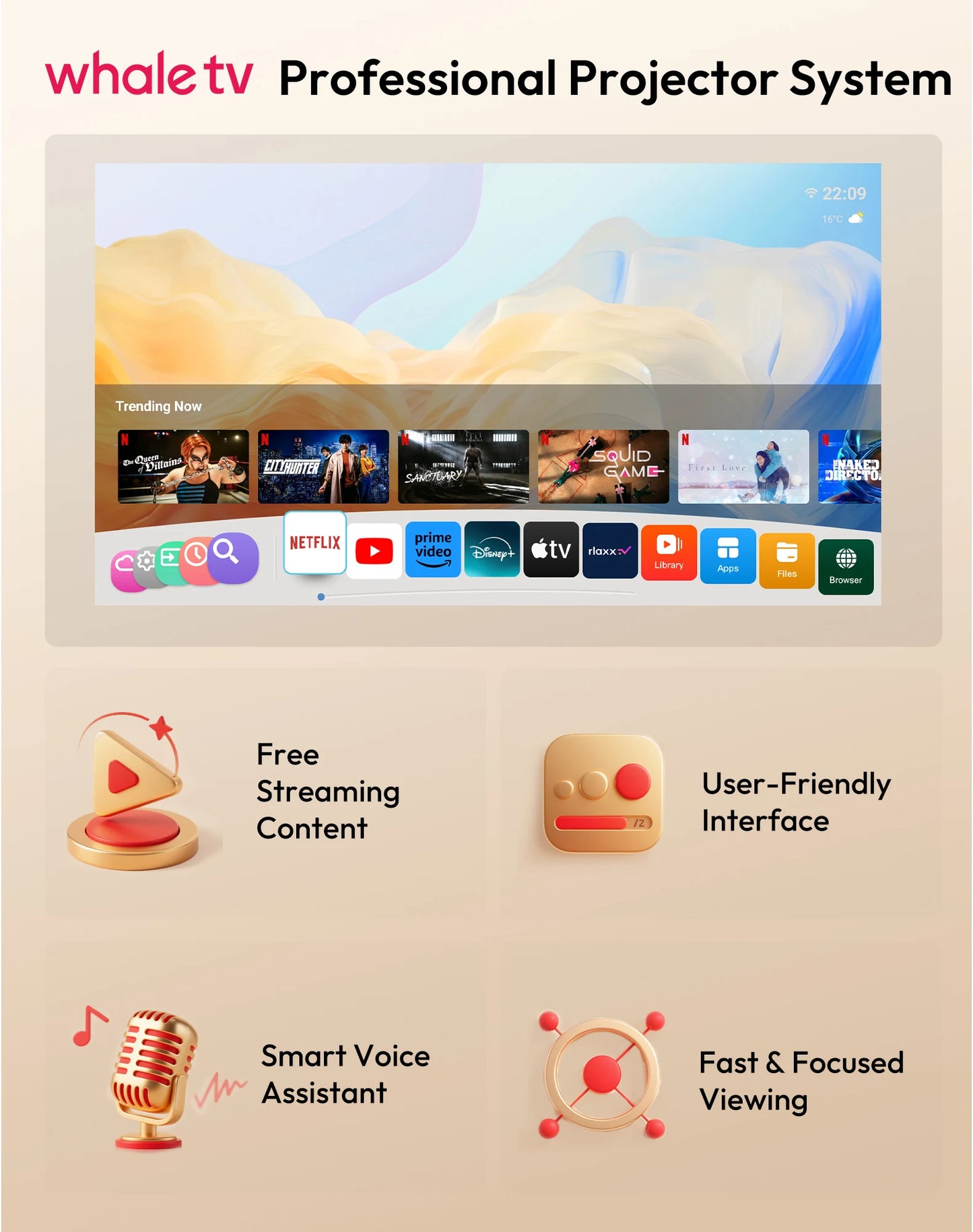 XGODY Gimbal N6 Pro 4K Projector Netflix Officially 700 Ansi Native 1080P Auto Focus Whale OS TV for Movie Home Theater