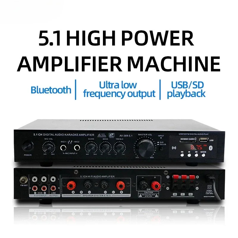 AV-369BT Bluetooth 5.1 Sound Speaker AMP,Stereo Audio Amplifier Receiver, 6 Channel Home Theater Audio Stereo System Components