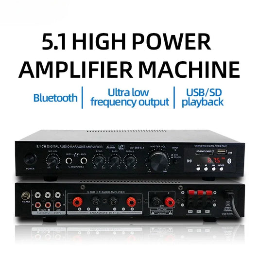 AV-369BT Bluetooth 5.1 Sound Speaker AMP,Stereo Audio Amplifier Receiver, 6 Channel Home Theater Audio Stereo System Components