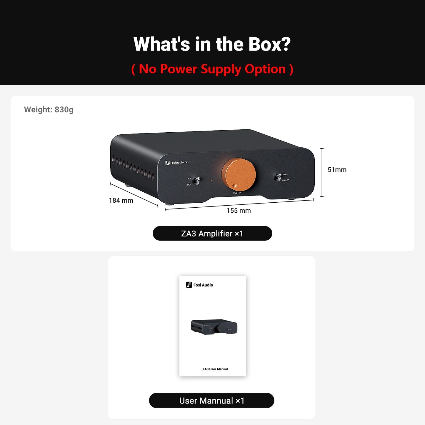 Fosi Audio ZA3 Stereo Power Amplifier TPA3255 Class D HiFi Audio Amp for Passive Bookshelf Speaker With XLR/RCA/Balanced Input