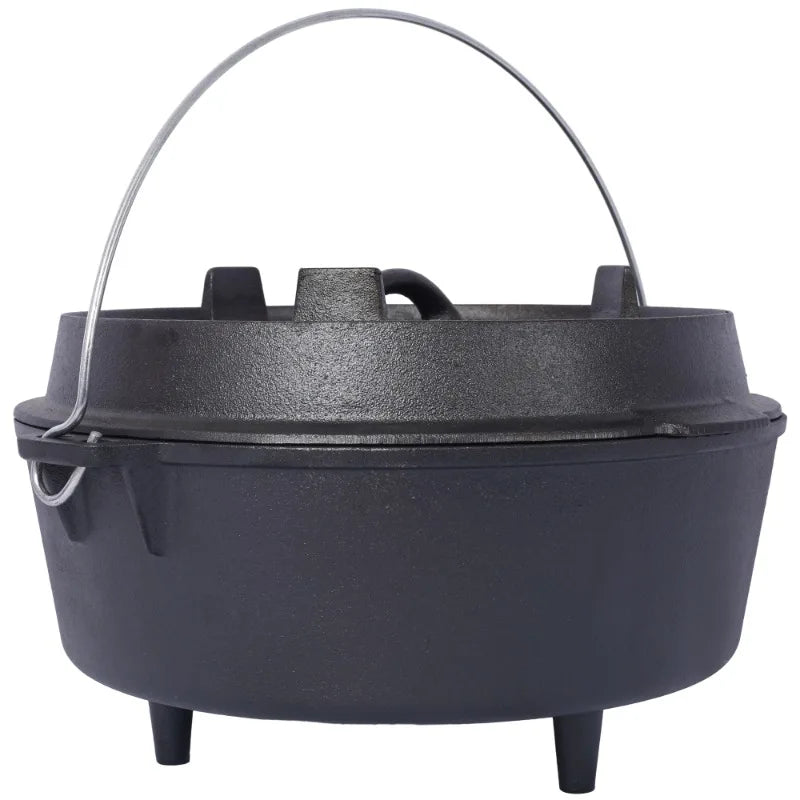 Cast iron strip frying pan cover outdoor camping deep pot bonfire fireplace cooking hiking picnic backpack style kitchen stove