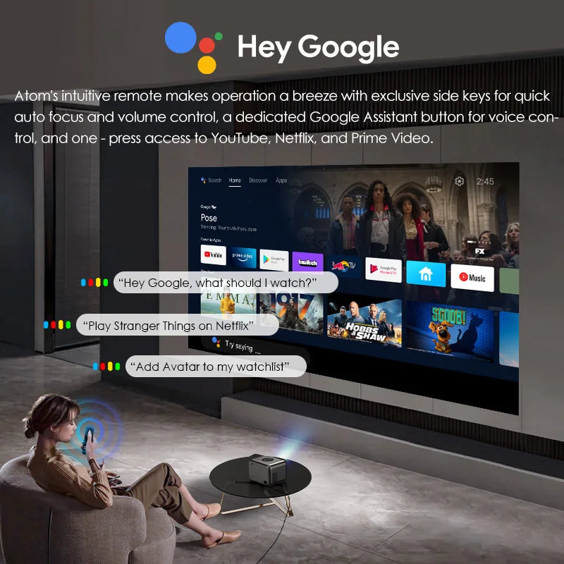 CAIWEI A6G Android 14 UHD 4K Projector 1080P Google Certified Smart TV WiFi 6 Auto Focus Home Cinema Video Projectors for Movies