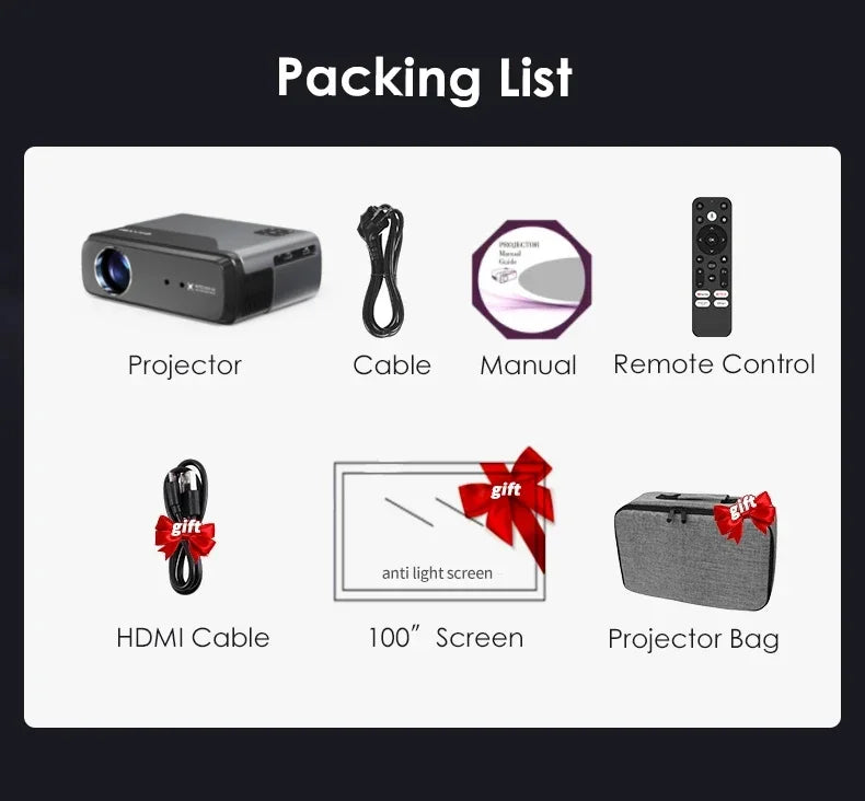 CAIWEI A8+ Portable Projector Android 14 4K UHD 1080P Google Certified Auto Keystone Focus Home Cinema Outdoor Smart Projectors