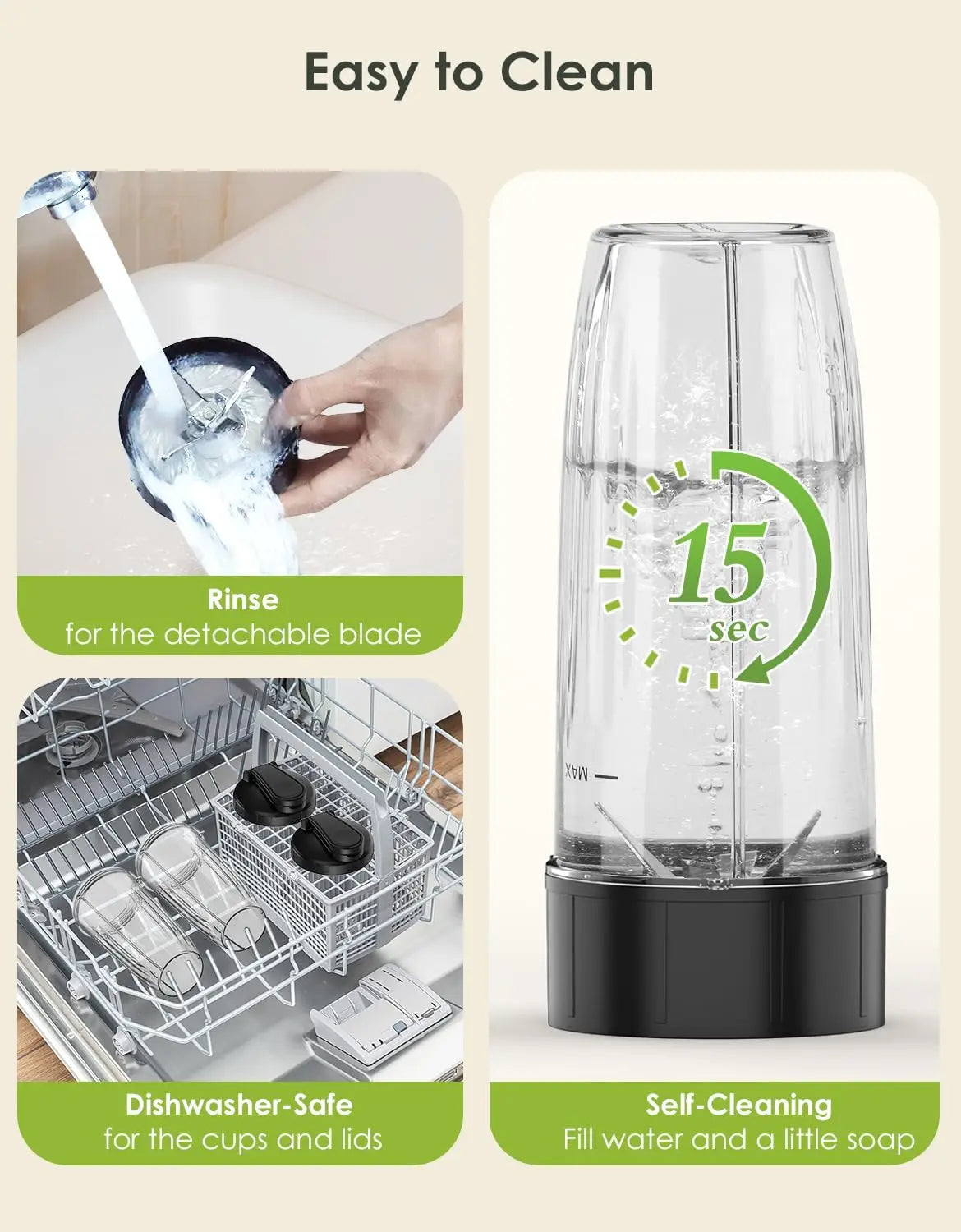 Smoothie Blender, 1100W Personal Blender for Shakes and Smoothies, Blenders and Grinder Combo for Kitchen with 2 * 22 Oz To-Go C