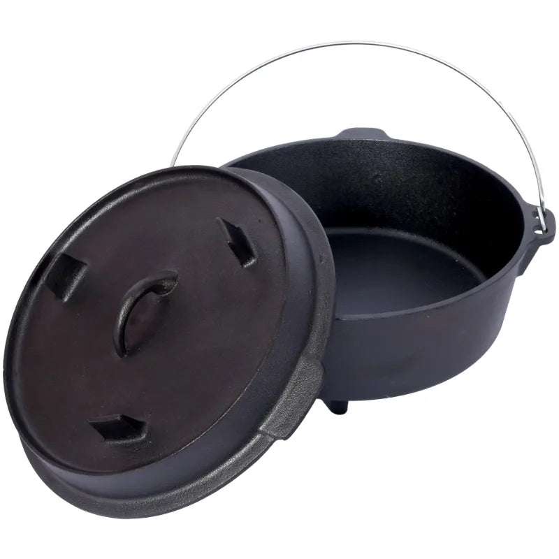 Cast iron strip frying pan cover outdoor camping deep pot bonfire fireplace cooking hiking picnic backpack style kitchen stove
