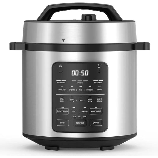 14in1 Electric Pressure Cooker for Home Kitchen 6QT Stainless Steel MultiCooker with NonStick Inner Pot DishwasherSafe Componen