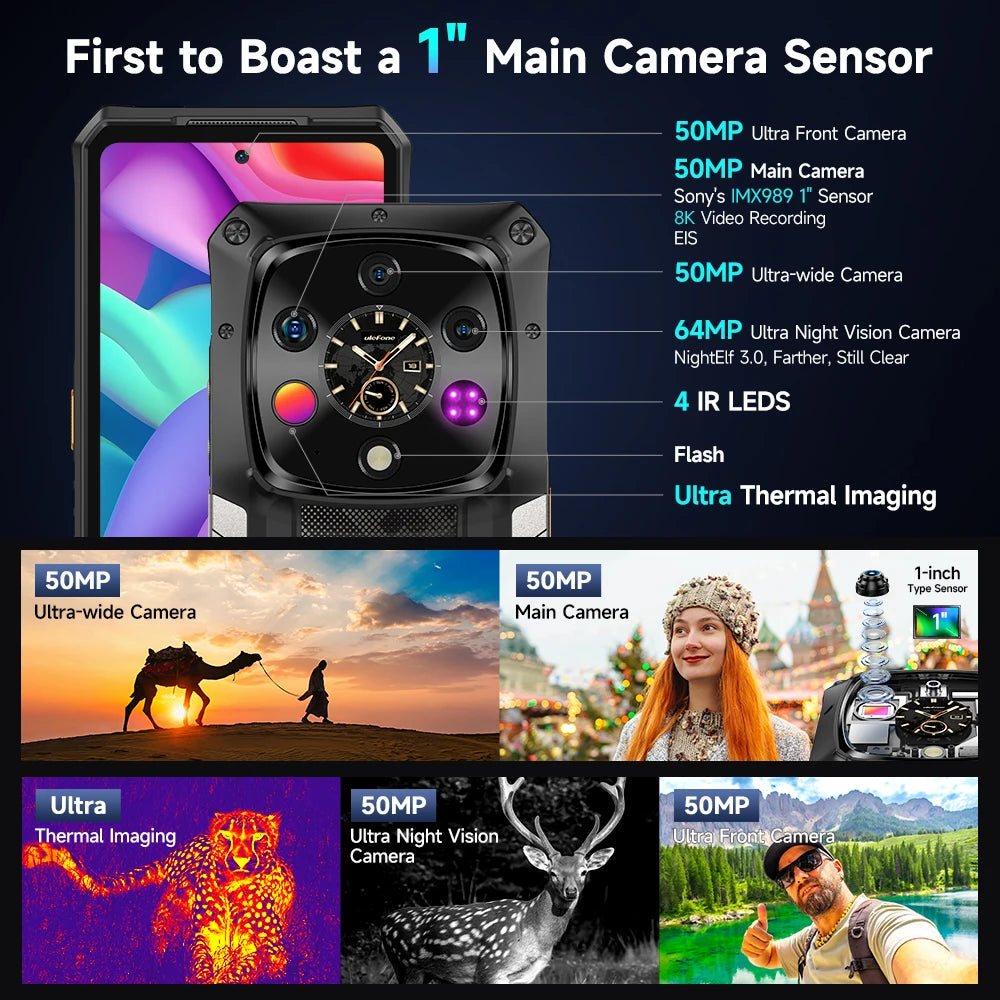 Ulefone Armor 28 Ultra 5G AI Thermal Imaging Rugged Phone Dimensity 9300+ 1TB ROM 32GB RAM Android Smartphone AMOLED Mobile