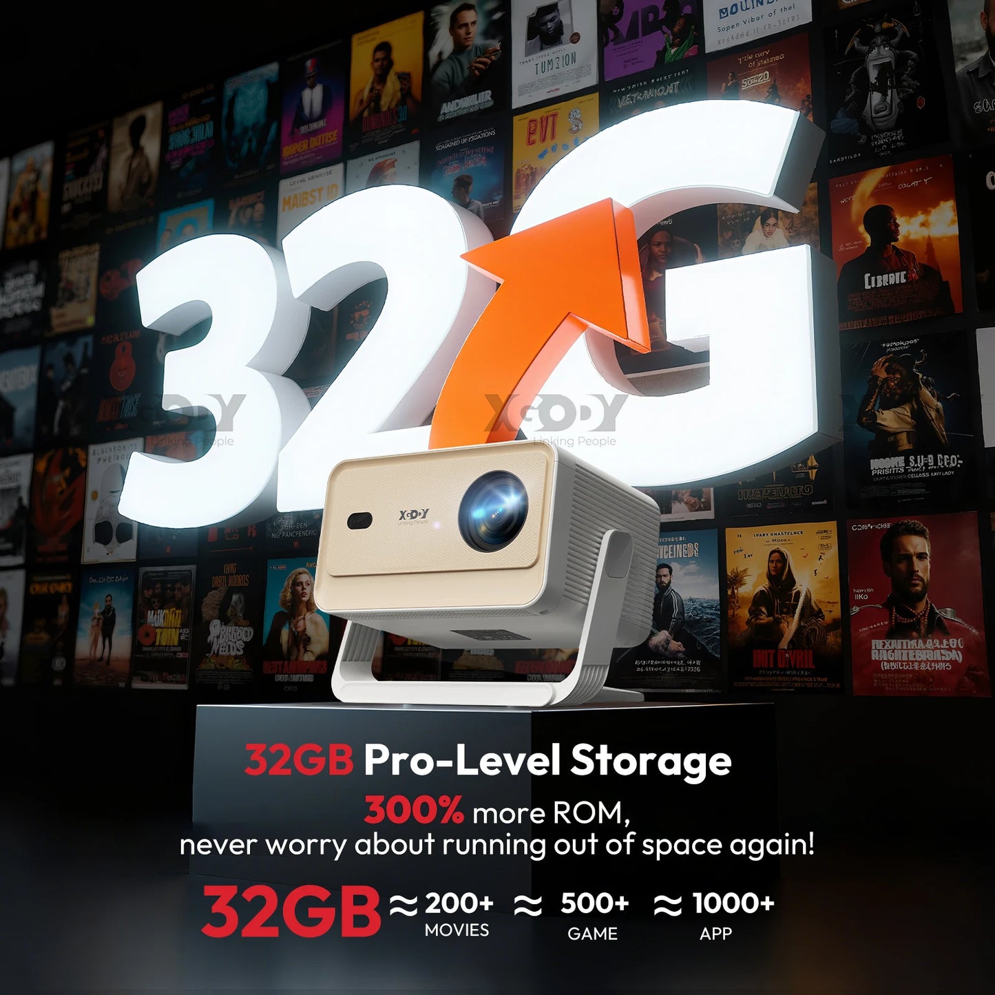 XGODY Projector A6/N6 Pro 600ANSI Netflix Officially 4K Voice Control Smart Android TV Whale OS 32GB ROM Home Theater